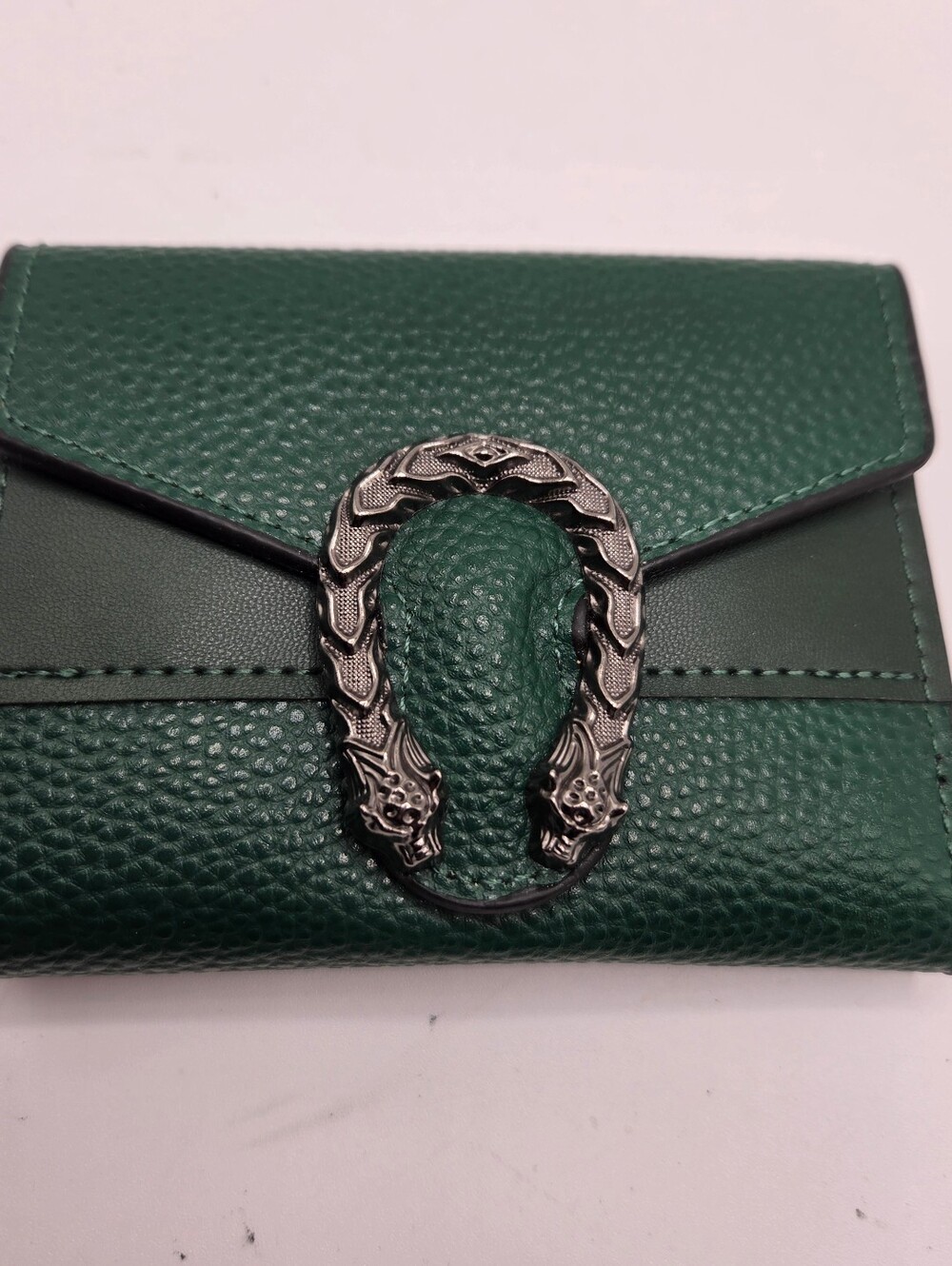 Faux Pebbled Leather Horsebit Bi-Fold Wallet Green